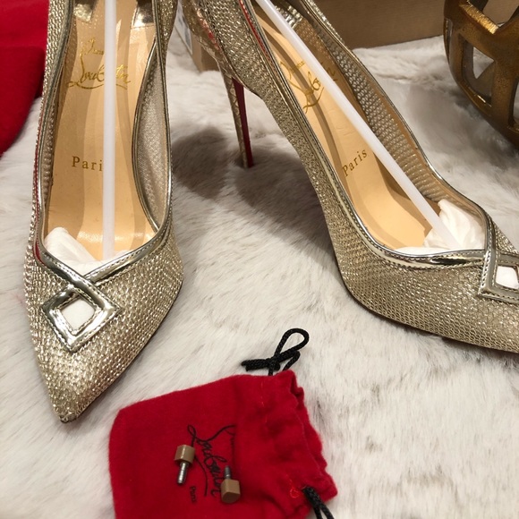 Christian Louboutin - Gold Mesh Lace Leather Pumps - Picture 1 of 8